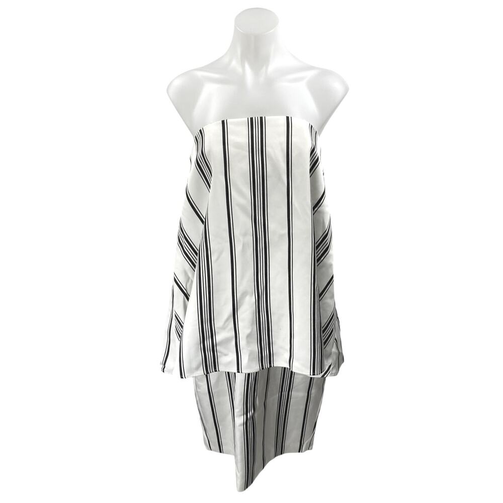 NEW Cameo White Black Striped Strapless Sleeveless Bandeau Tube Mini Dress Sz M